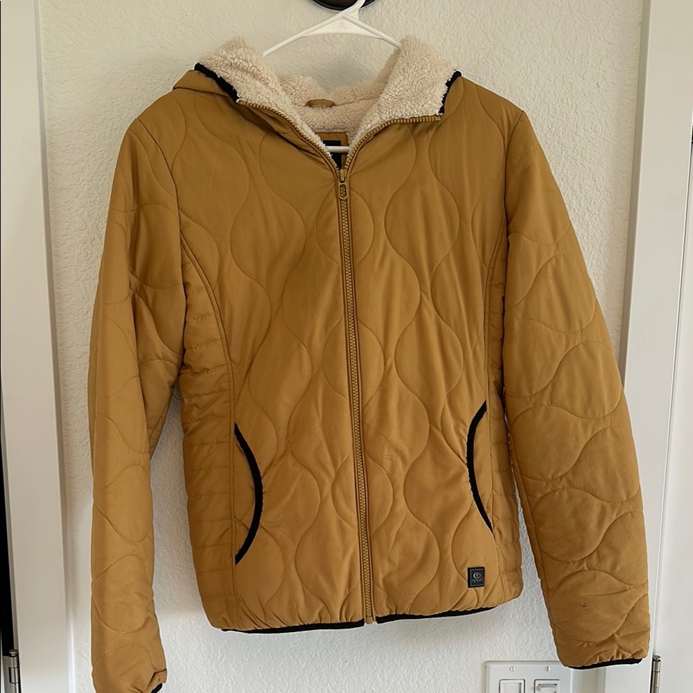 Hooded Tan Quilted Jacket with Sherpa Lining
